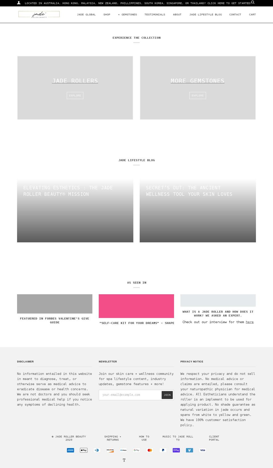 jaderollerbeauty.com shopify website screenshot