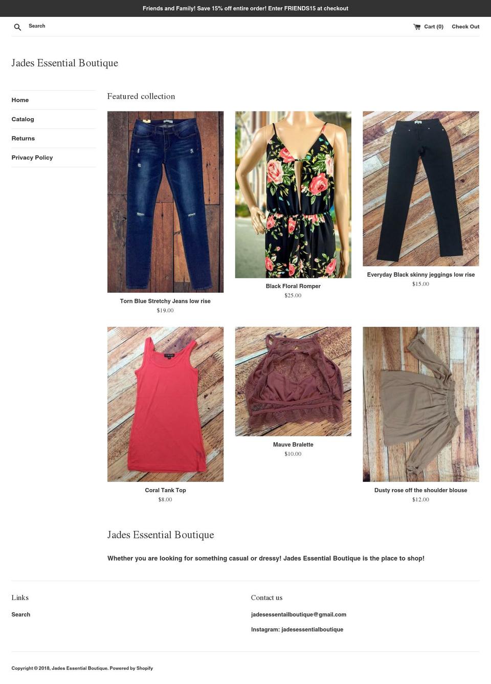jadesessentialboutique.com — Shopify storefront screenshot