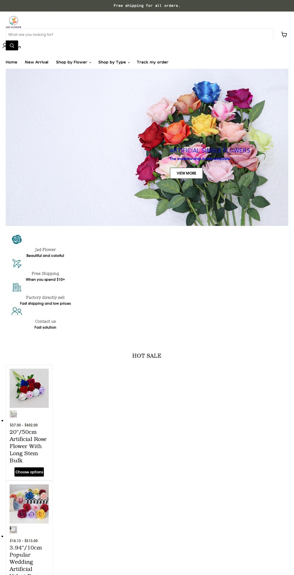 jadflower.com shopify website screenshot