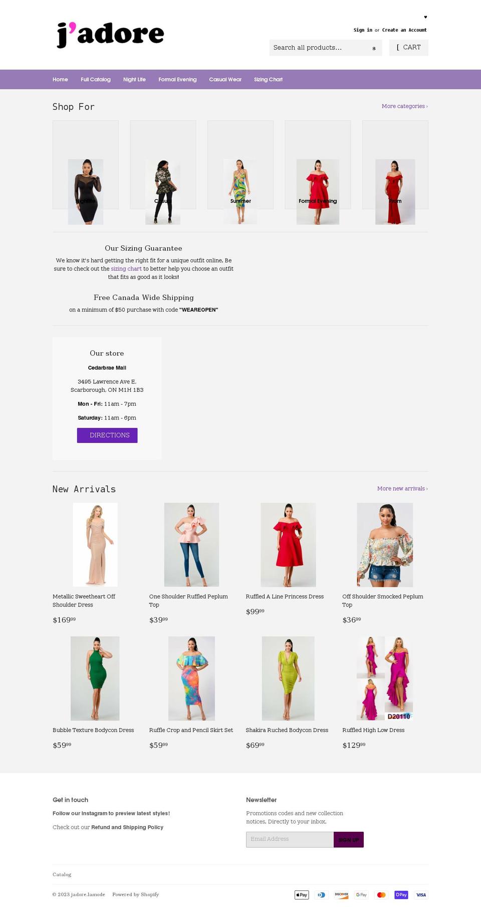 jadoreclothing.com shopify website screenshot