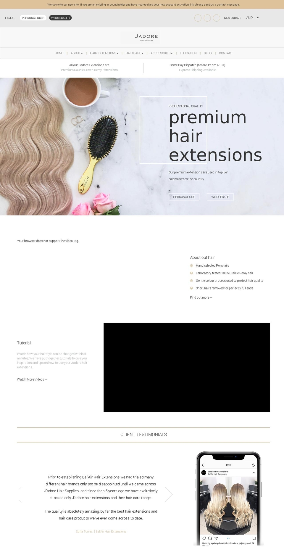 jadorehairsupplies.com.au shopify website screenshot
