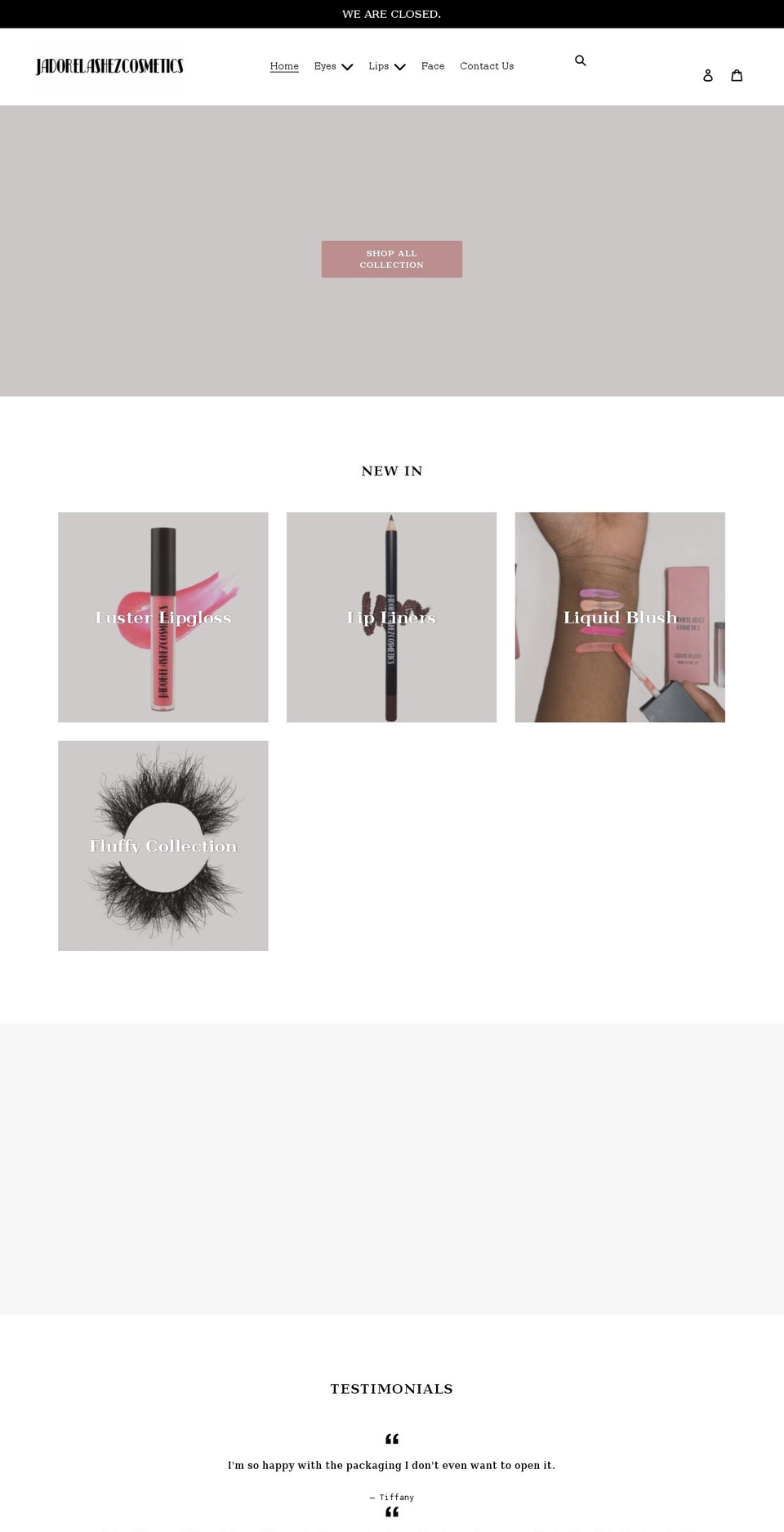 jadorelashezcosmetics.com shopify website screenshot