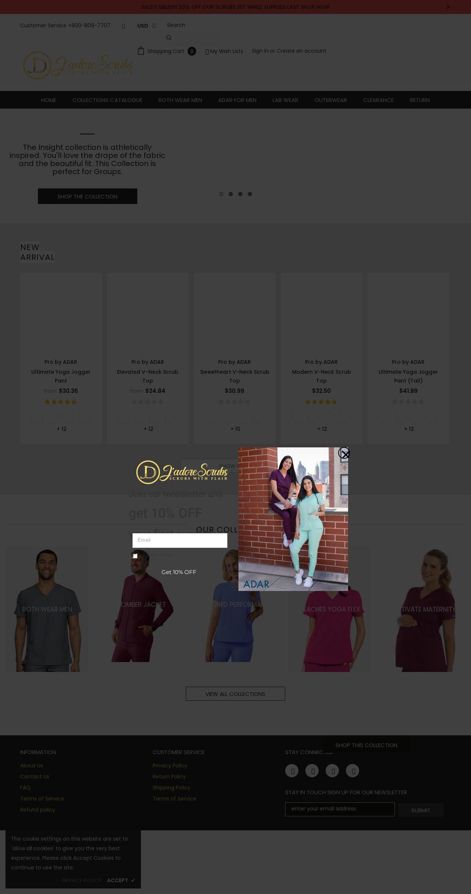 jadorescrubs.org shopify website screenshot