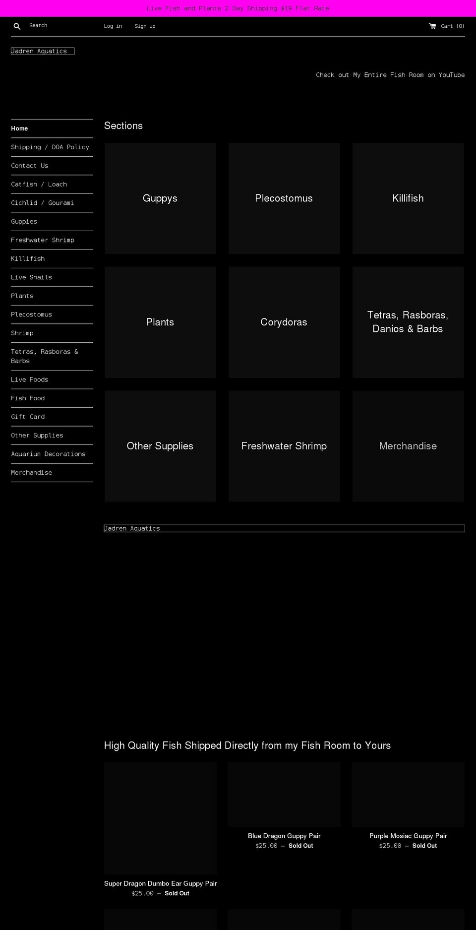 jadrenaquatics.com shopify website screenshot