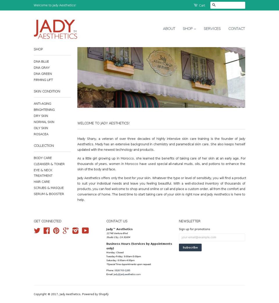 jadyaesthetics.com shopify website screenshot