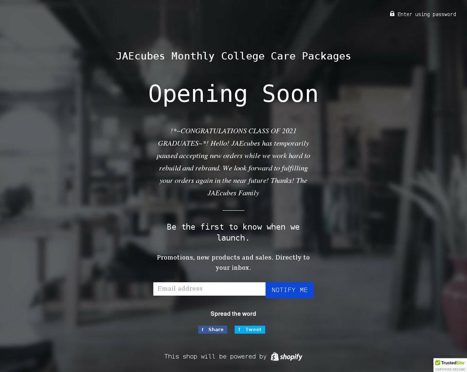 jaecubes.com — Shopify storefront screenshot