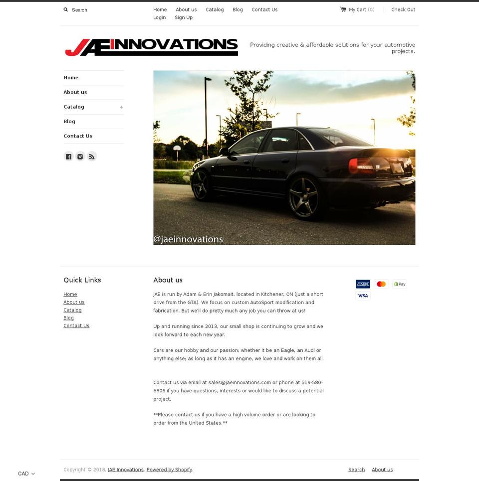 jaeinnovations.com shopify website screenshot