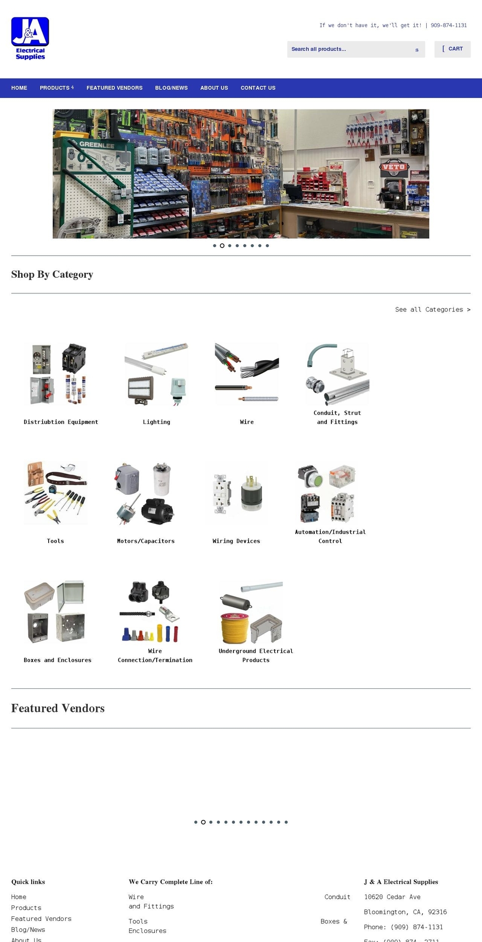 jaelectricalsupplies.com shopify website screenshot