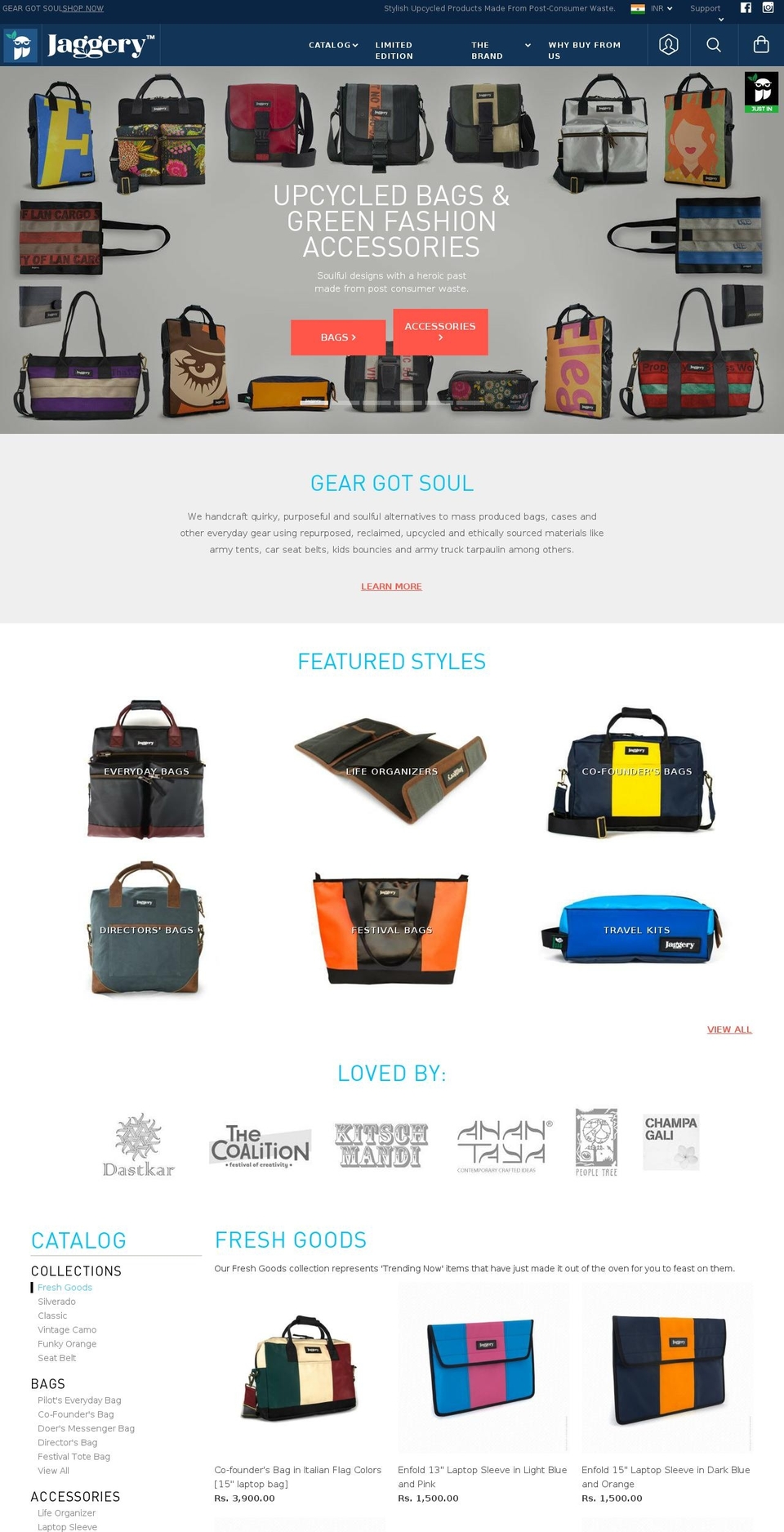 Impact Shopify theme site example jaggerybags.com