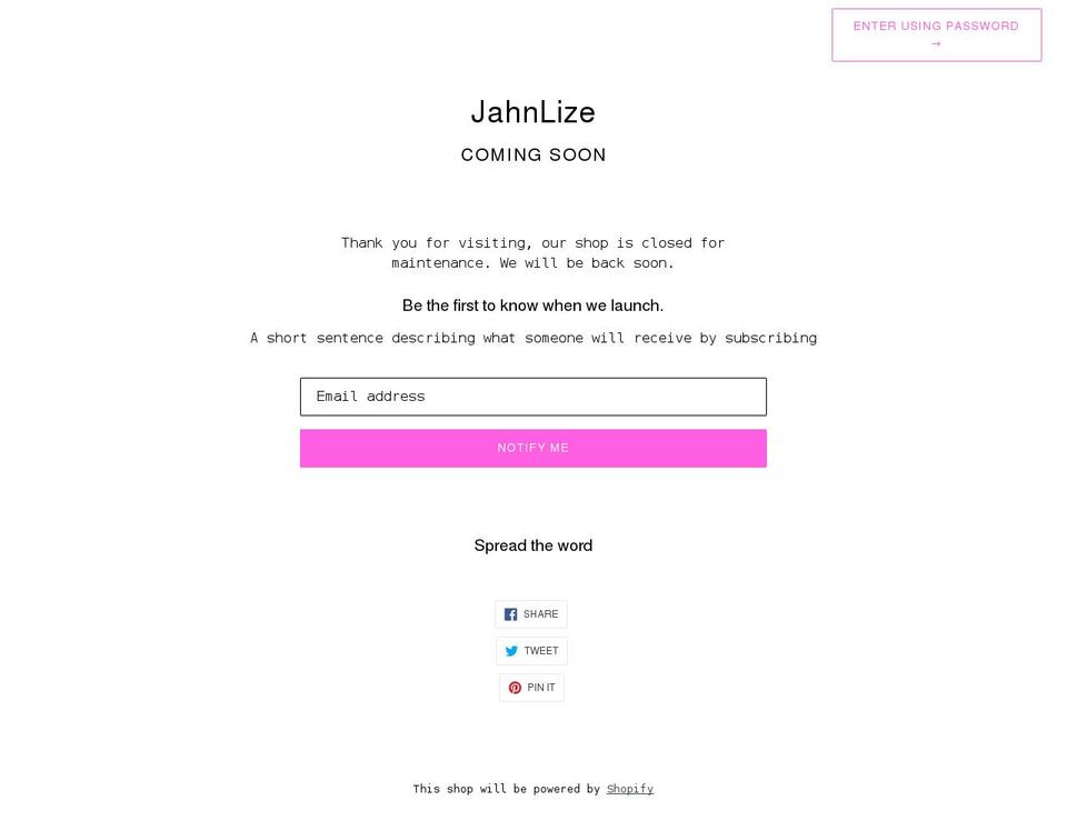 jahnlize.com shopify website screenshot