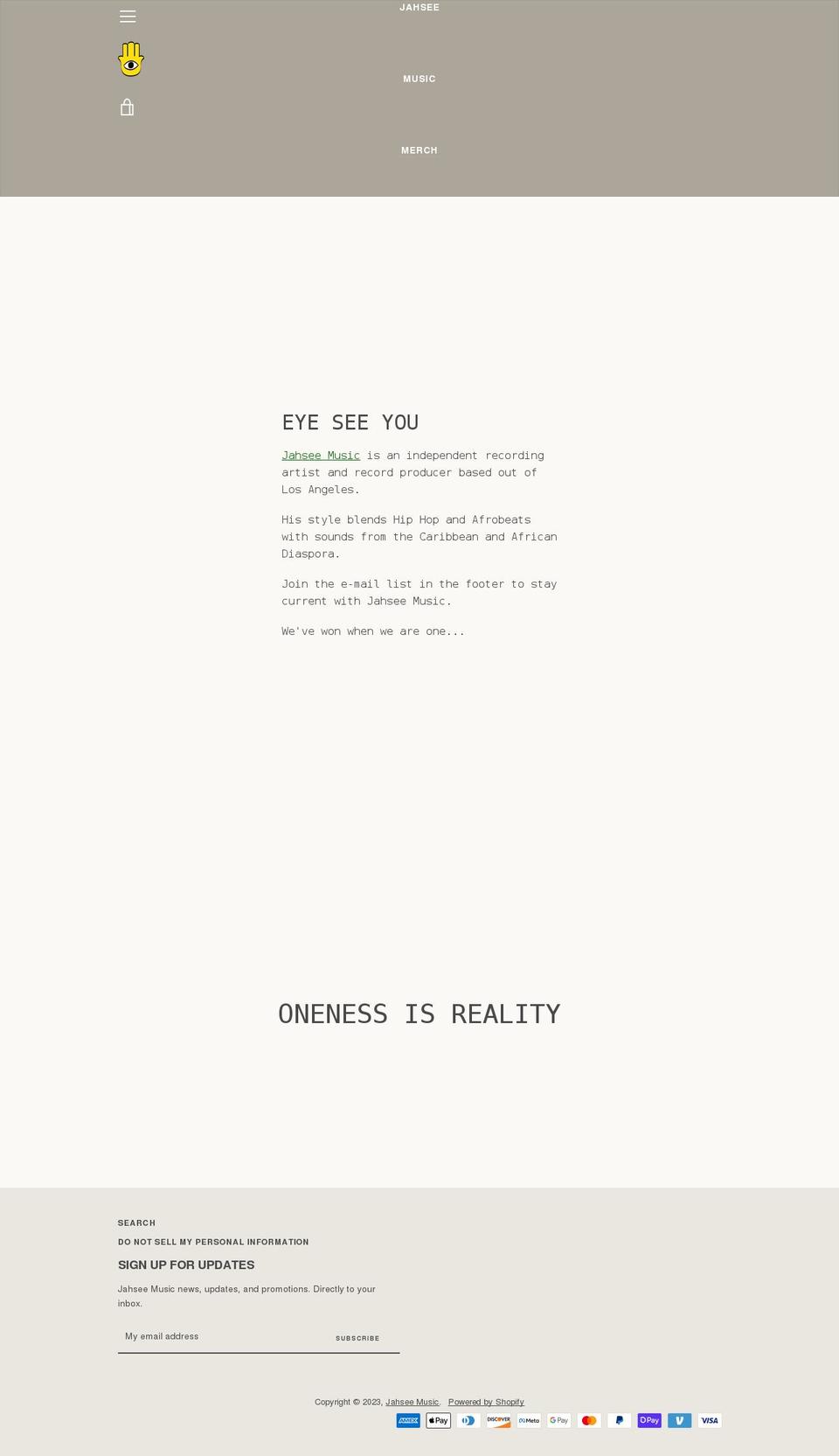 jahseemusic.com shopify website screenshot