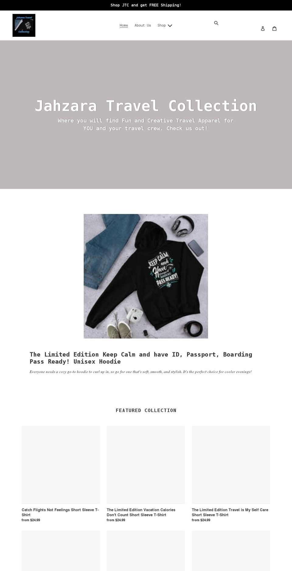 jahzaratravelcollection.com shopify website screenshot