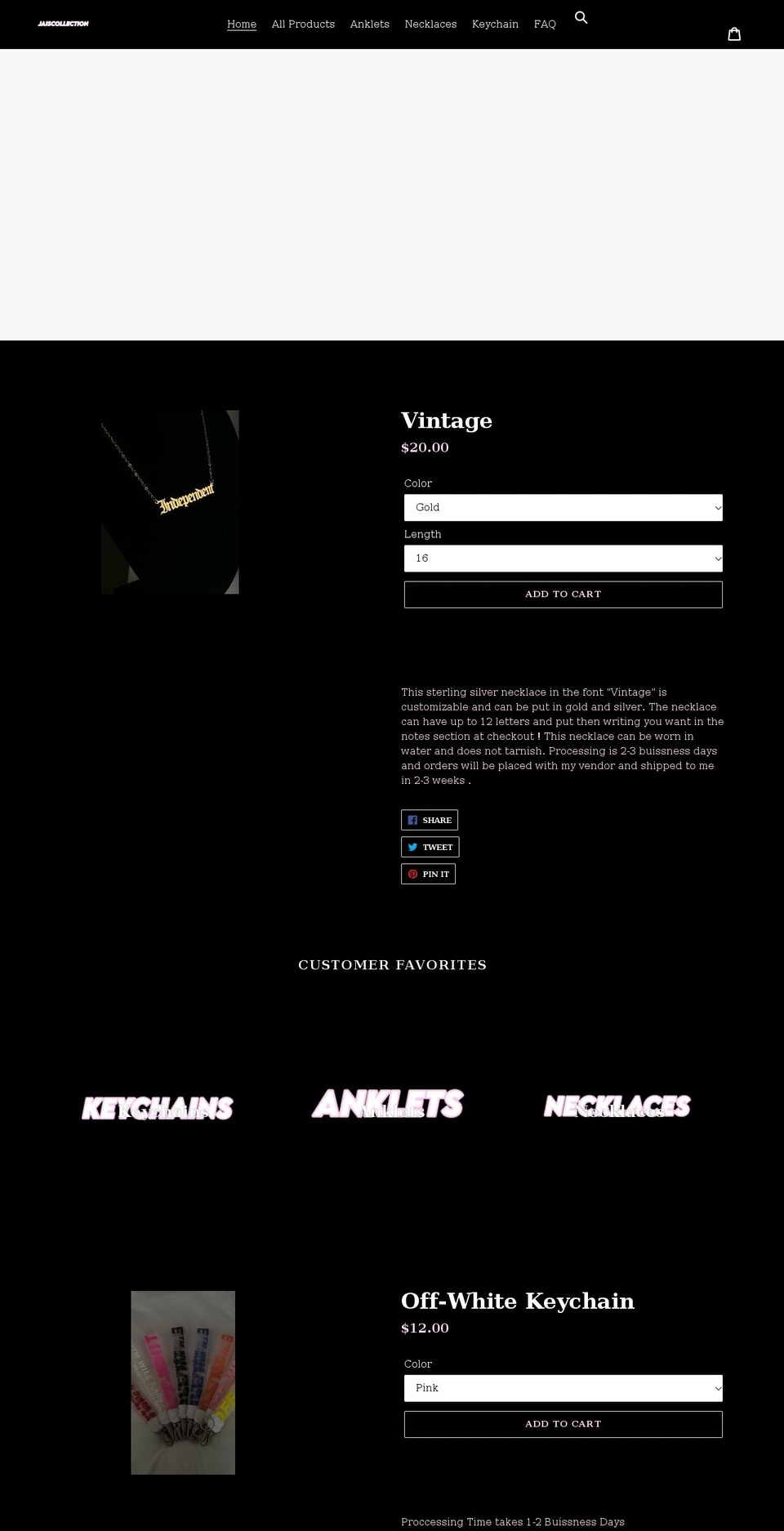 jaiscollection.com shopify website screenshot