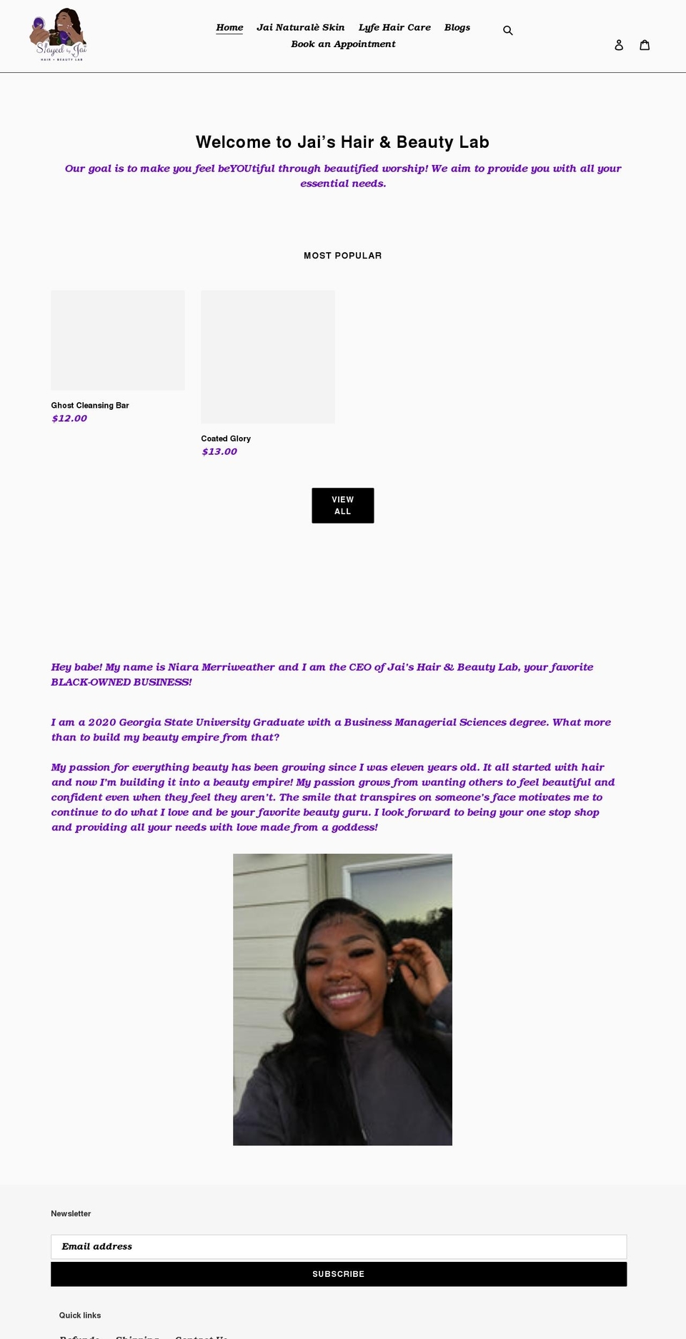 jaishairandbeautylab.com shopify website screenshot