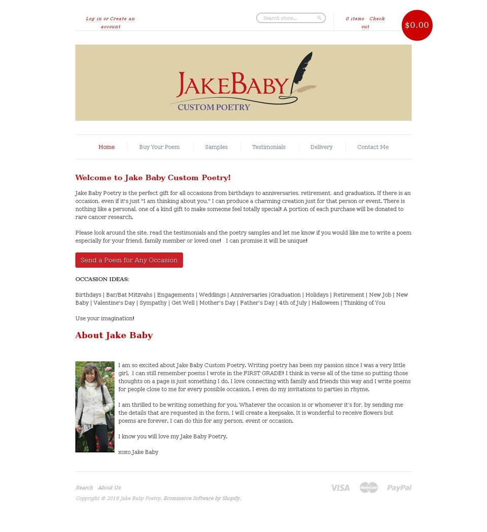 jakebabycustompoetry.com — Shopify storefront screenshot
