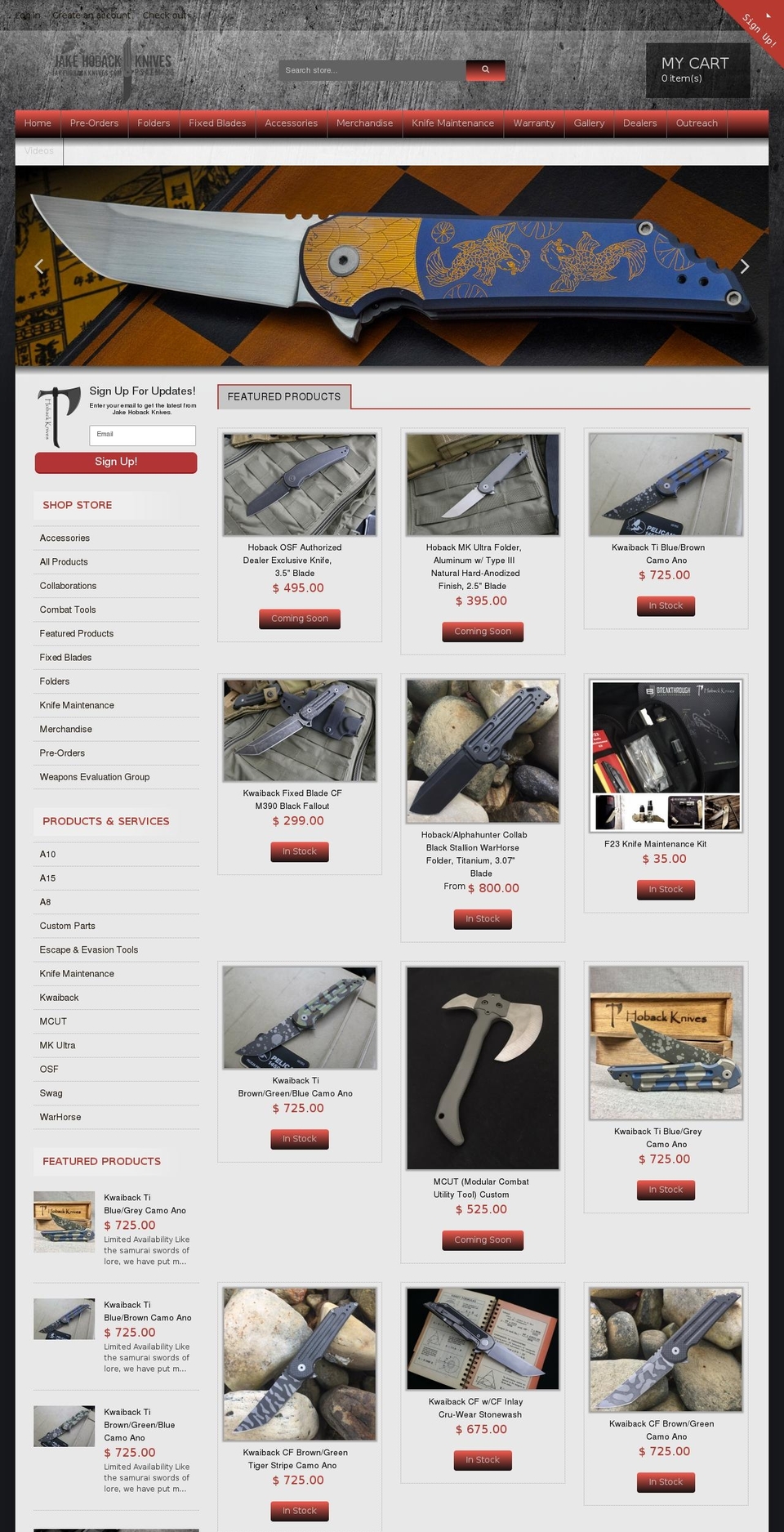 jakehobackknives.com shopify website screenshot