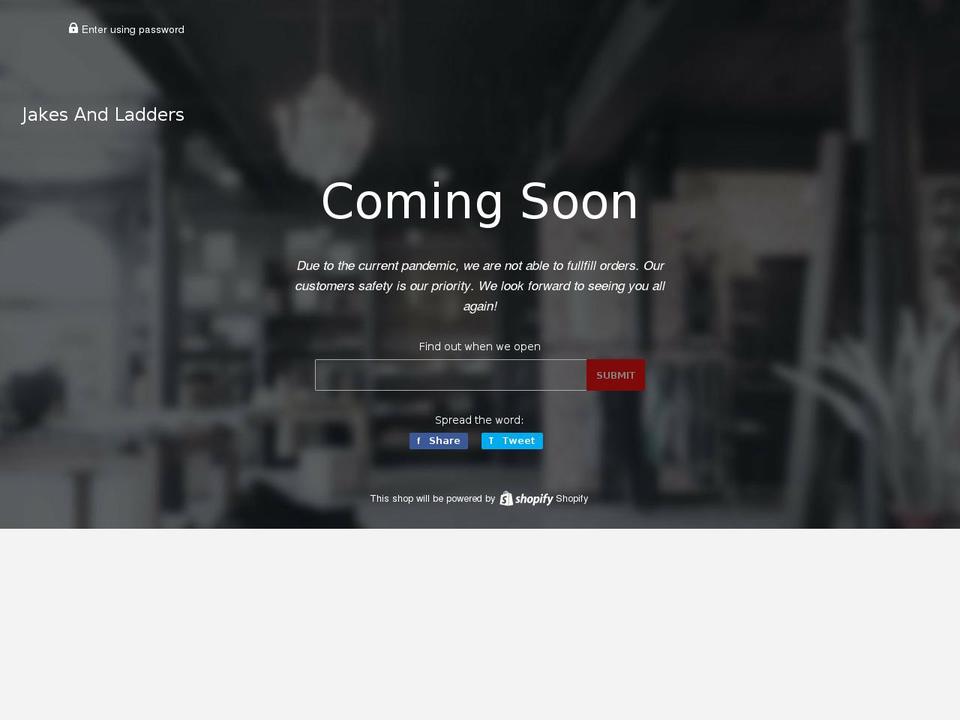 jakesandladders.com — Shopify storefront screenshot