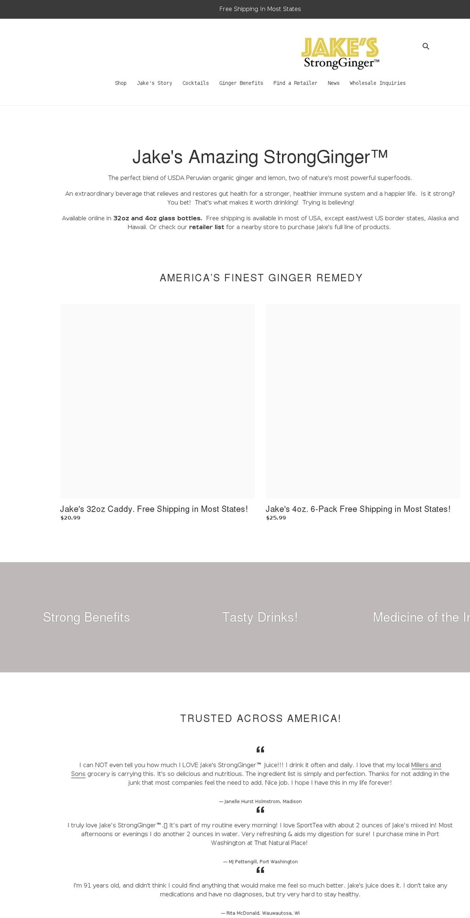 jakesginger.com shopify website screenshot
