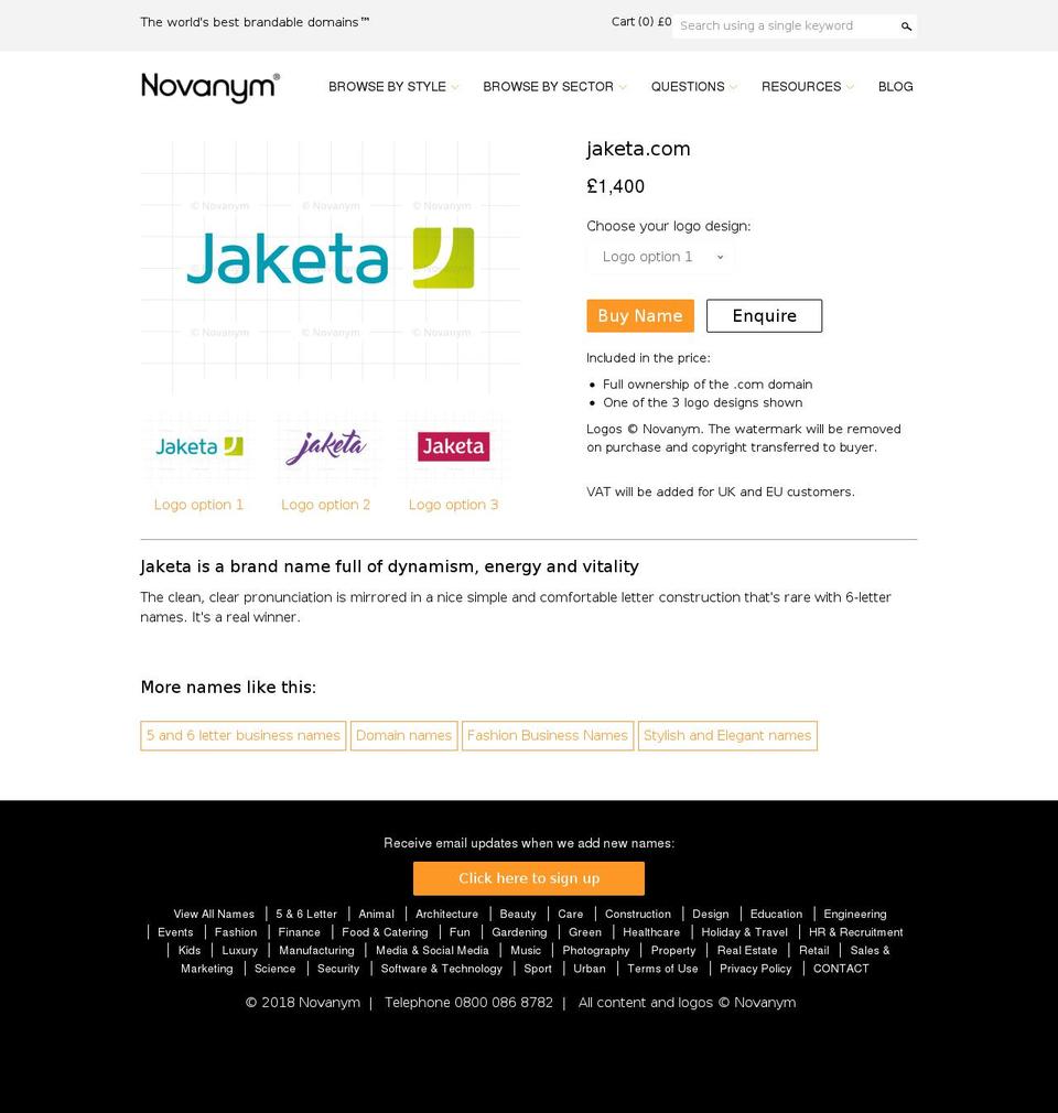 jaketa.com shopify website screenshot