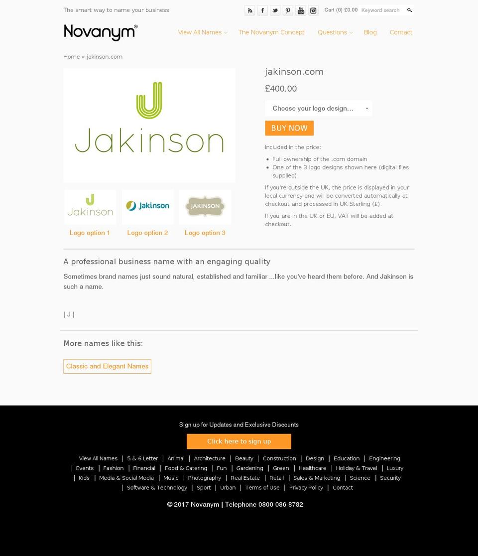 jakinson.com shopify website screenshot