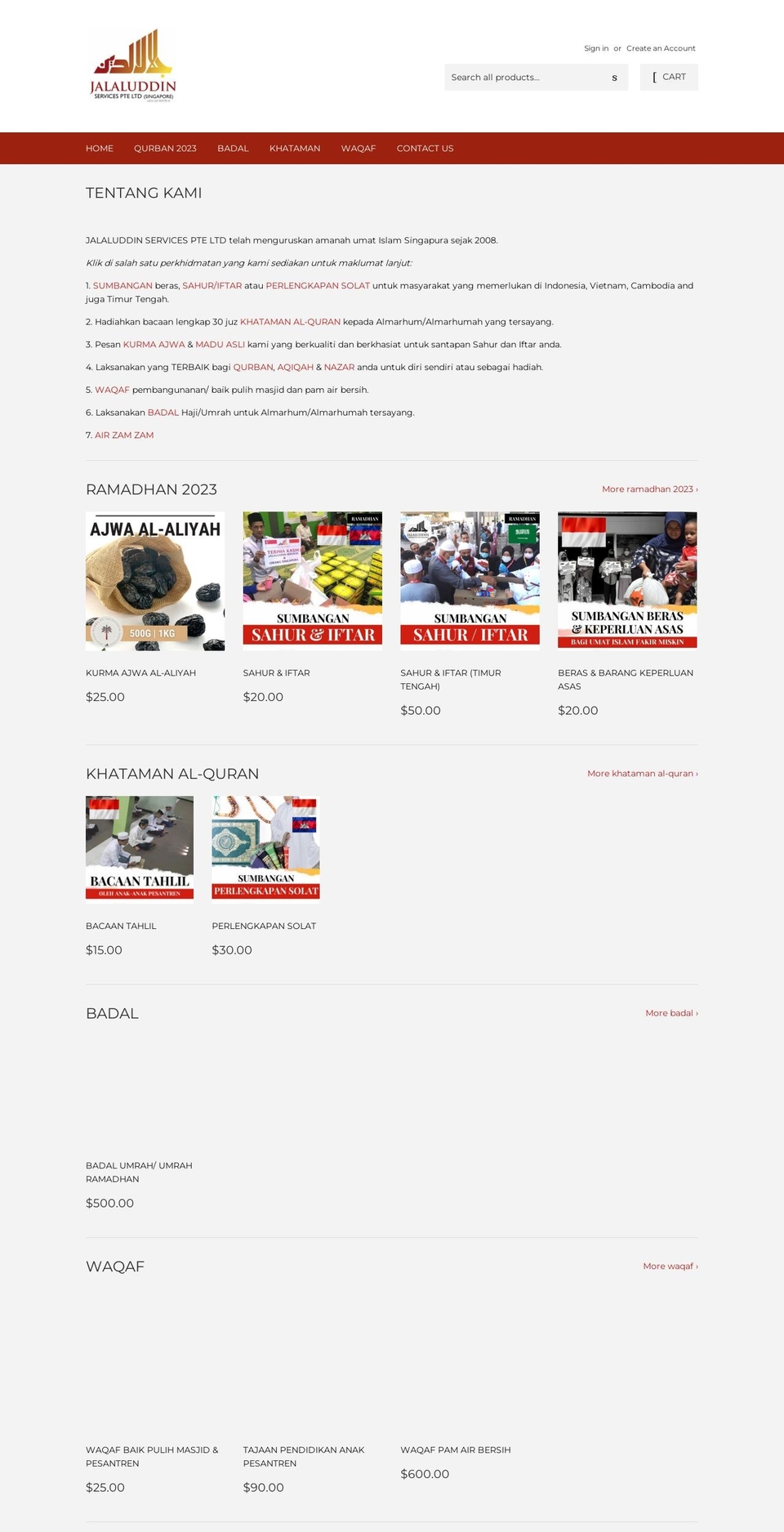 jalaluddinservicesqurban.com shopify website screenshot