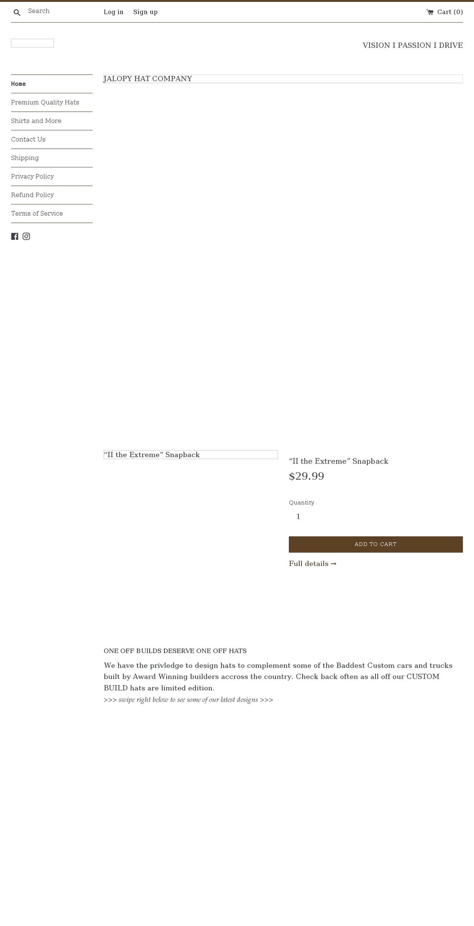 jalopyhatco.com — Shopify storefront screenshot