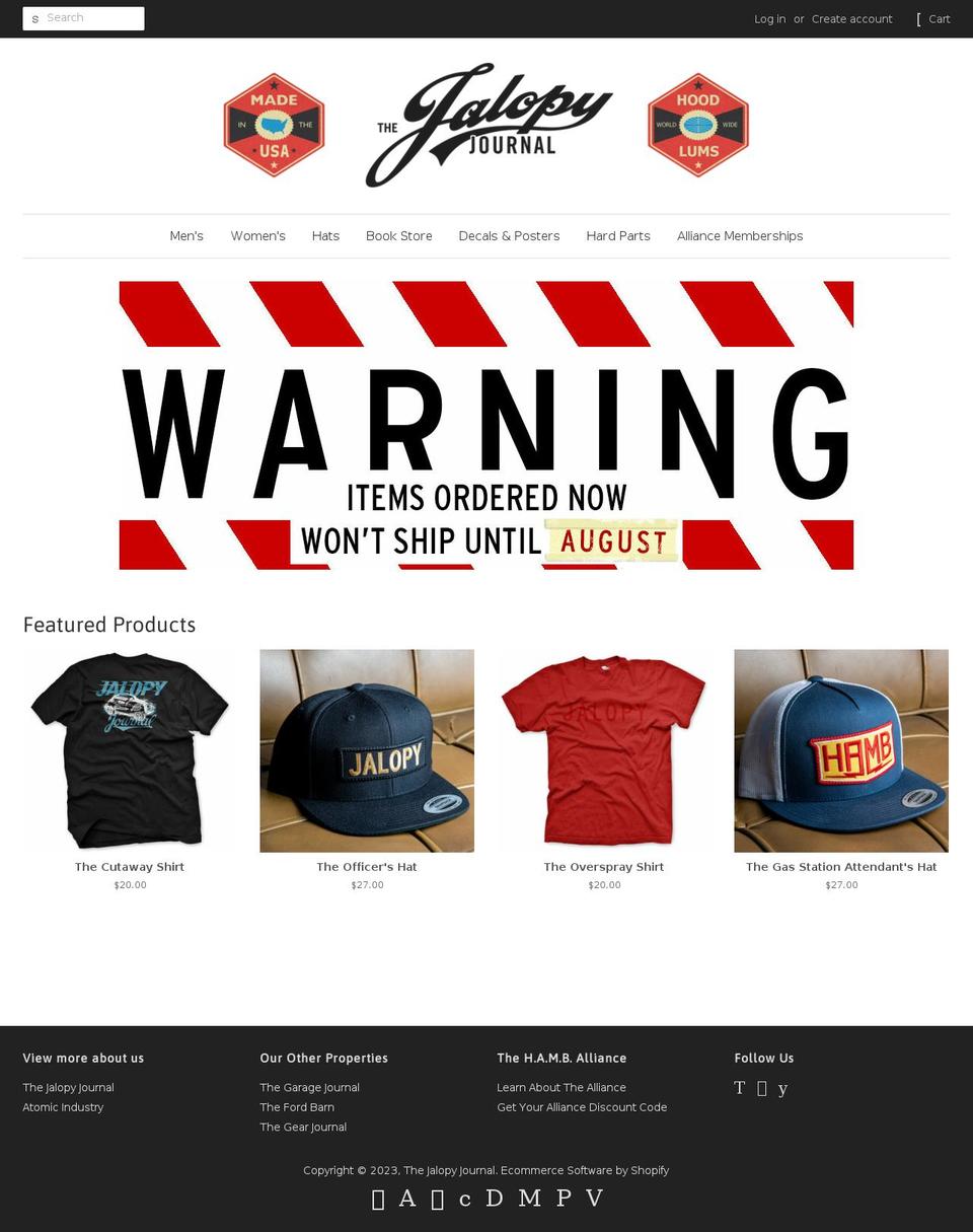 jalopyjournal.myshopify.com shopify website screenshot