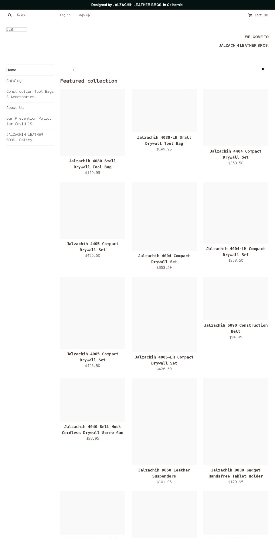 jalzachihleatherbros.com shopify website screenshot