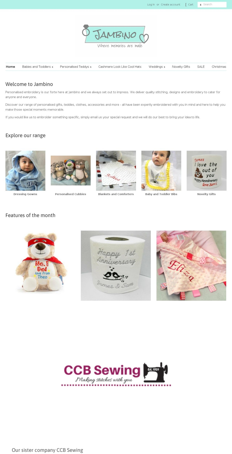 Georgie's new homepage Shopify theme site example jambino.shop