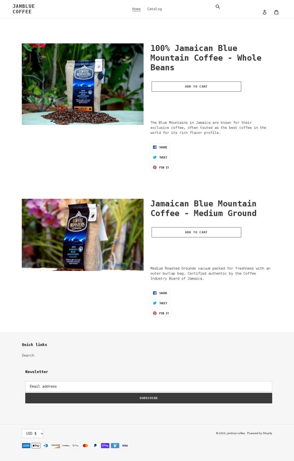 jambluecoffee.com shopify website screenshot