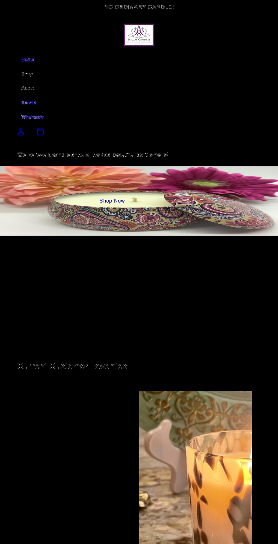 jamcatcandles.com shopify website screenshot