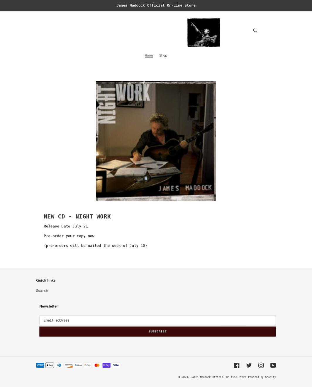 james-maddock-official-on-line-store.myshopify.com shopify website screenshot