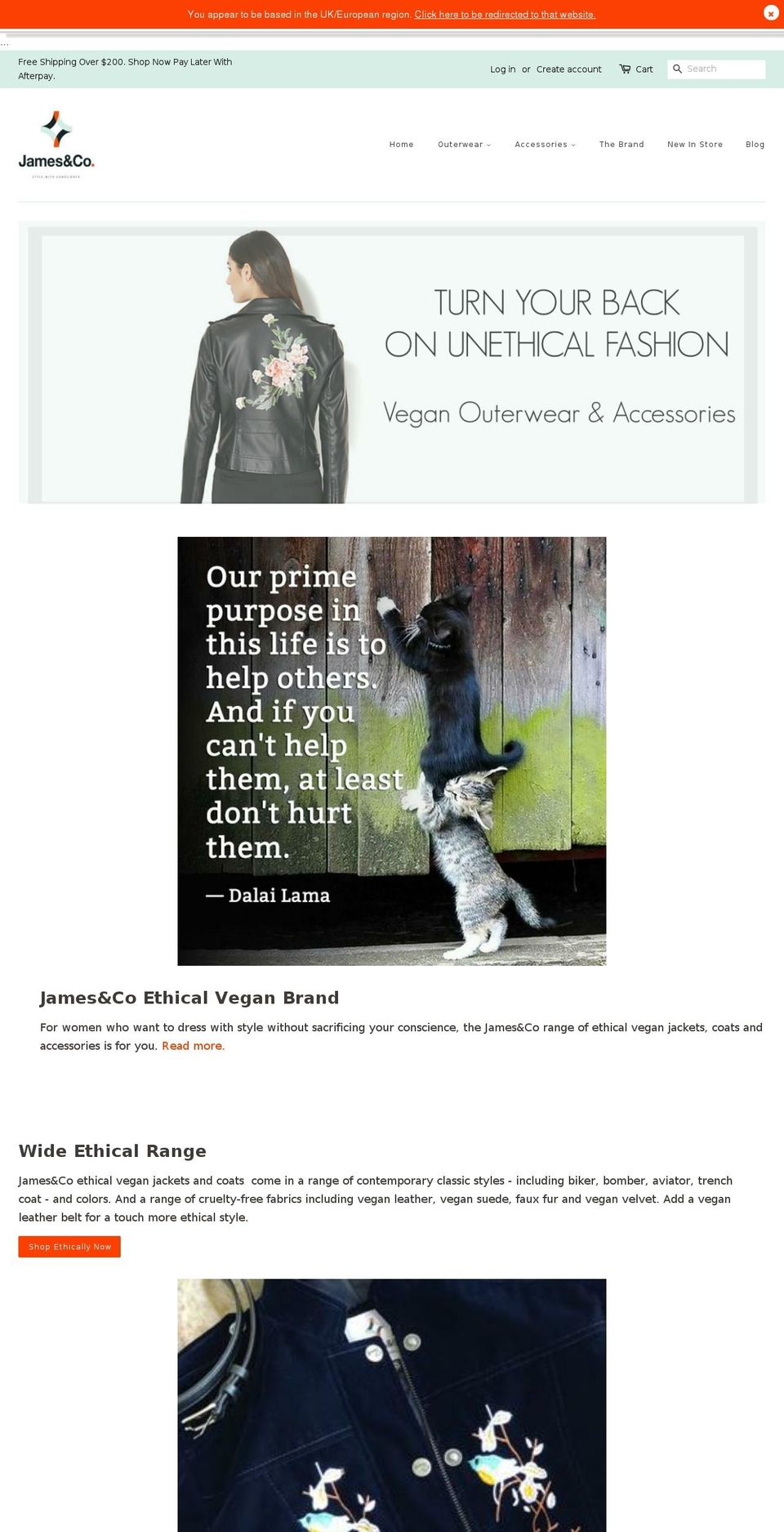 jamesandcovegan.net shopify website screenshot