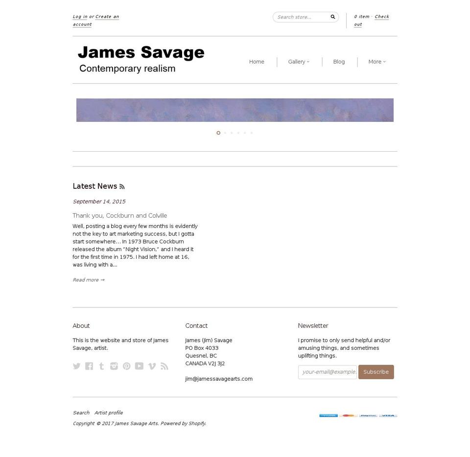 jamesavagearts.com shopify website screenshot