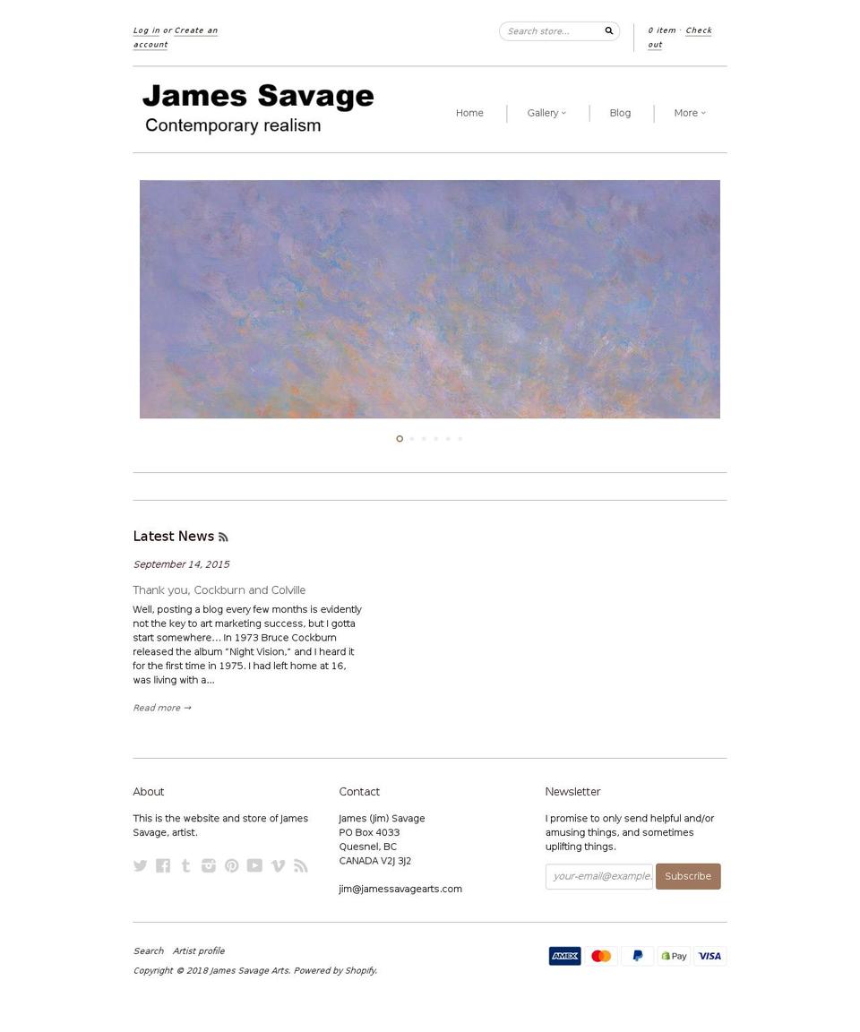 jamessavagearts.com shopify website screenshot