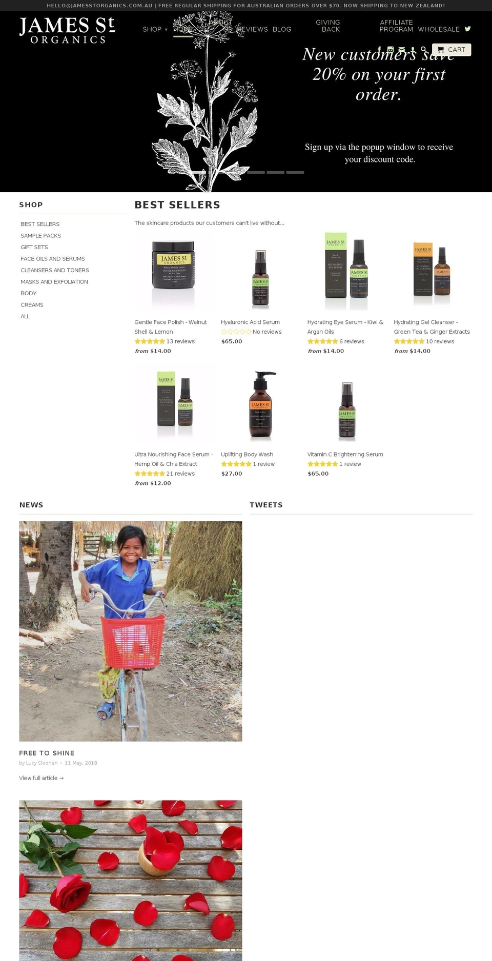 jamesstorganics.com.au shopify website screenshot