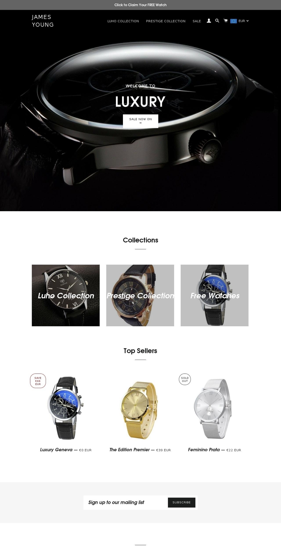 jamesyoungwatches.com shopify website screenshot