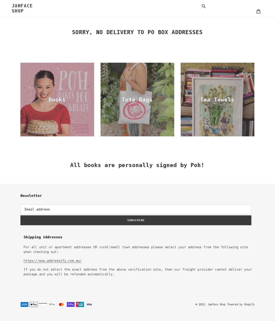 jamfaceshop.net shopify website screenshot