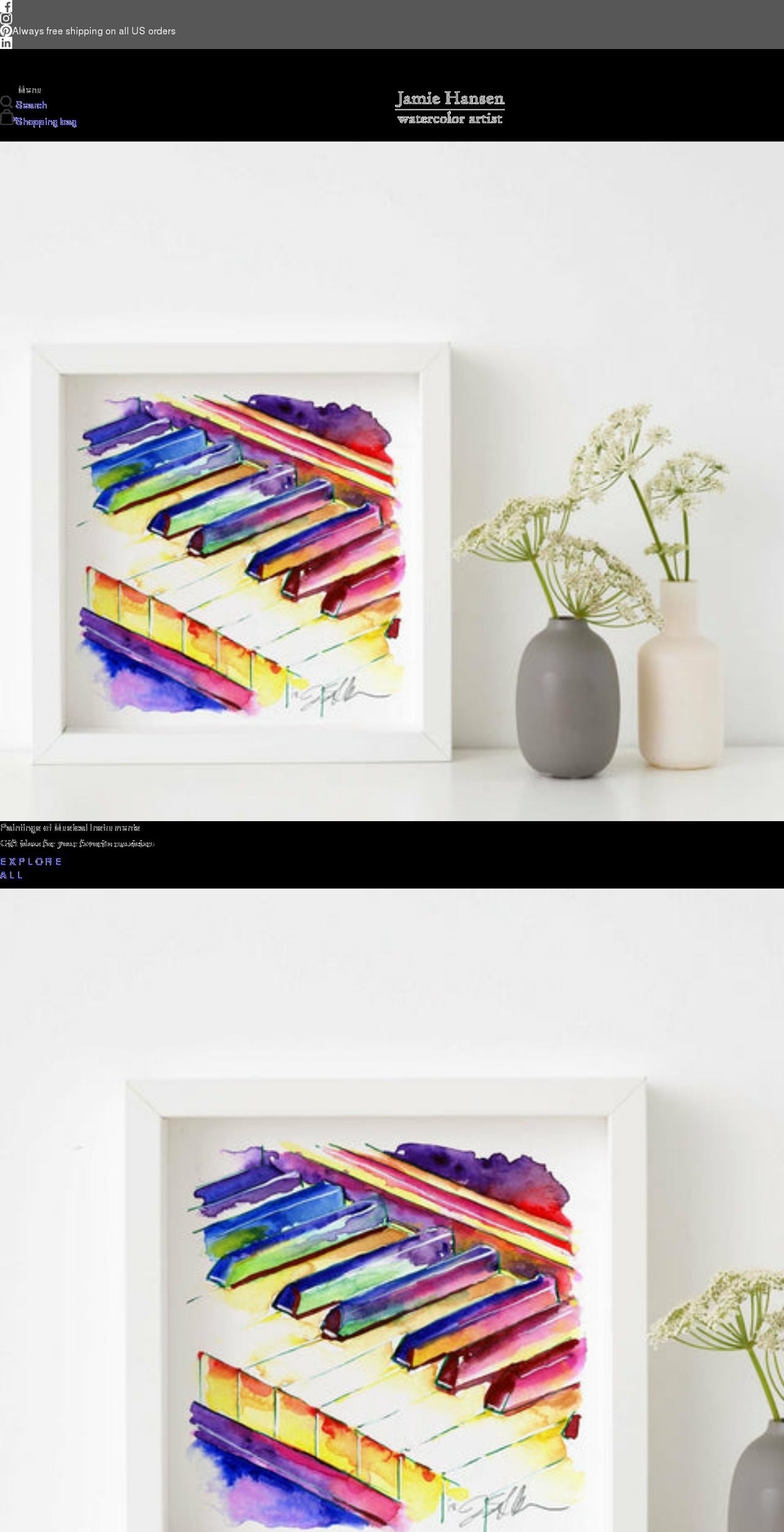 jamiehansenart.com shopify website screenshot