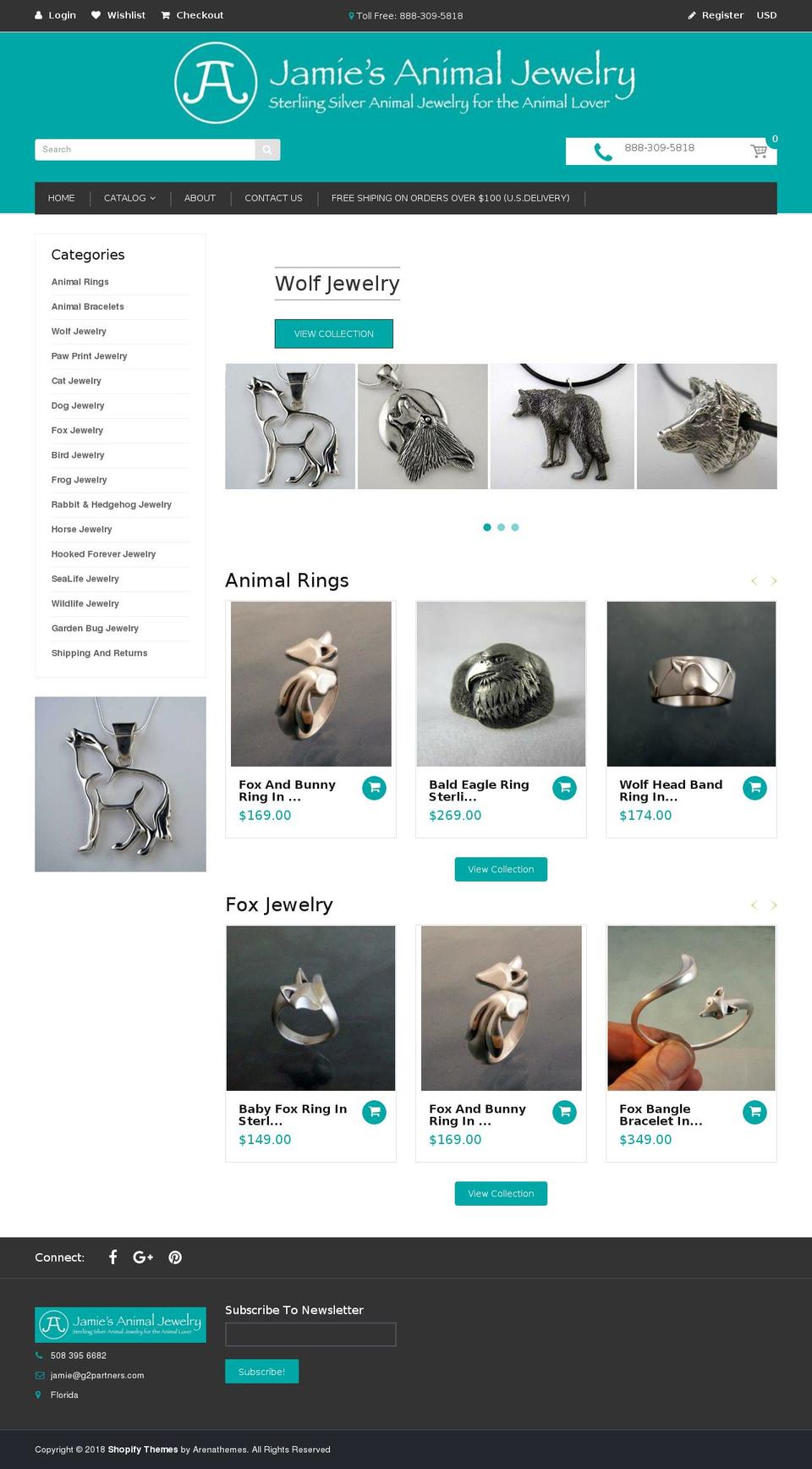 jamiesanimaljewelry.com — Shopify storefront screenshot