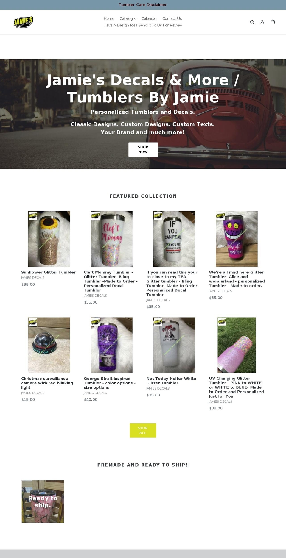 jamiesdecalsandmore.com — Shopify storefront screenshot