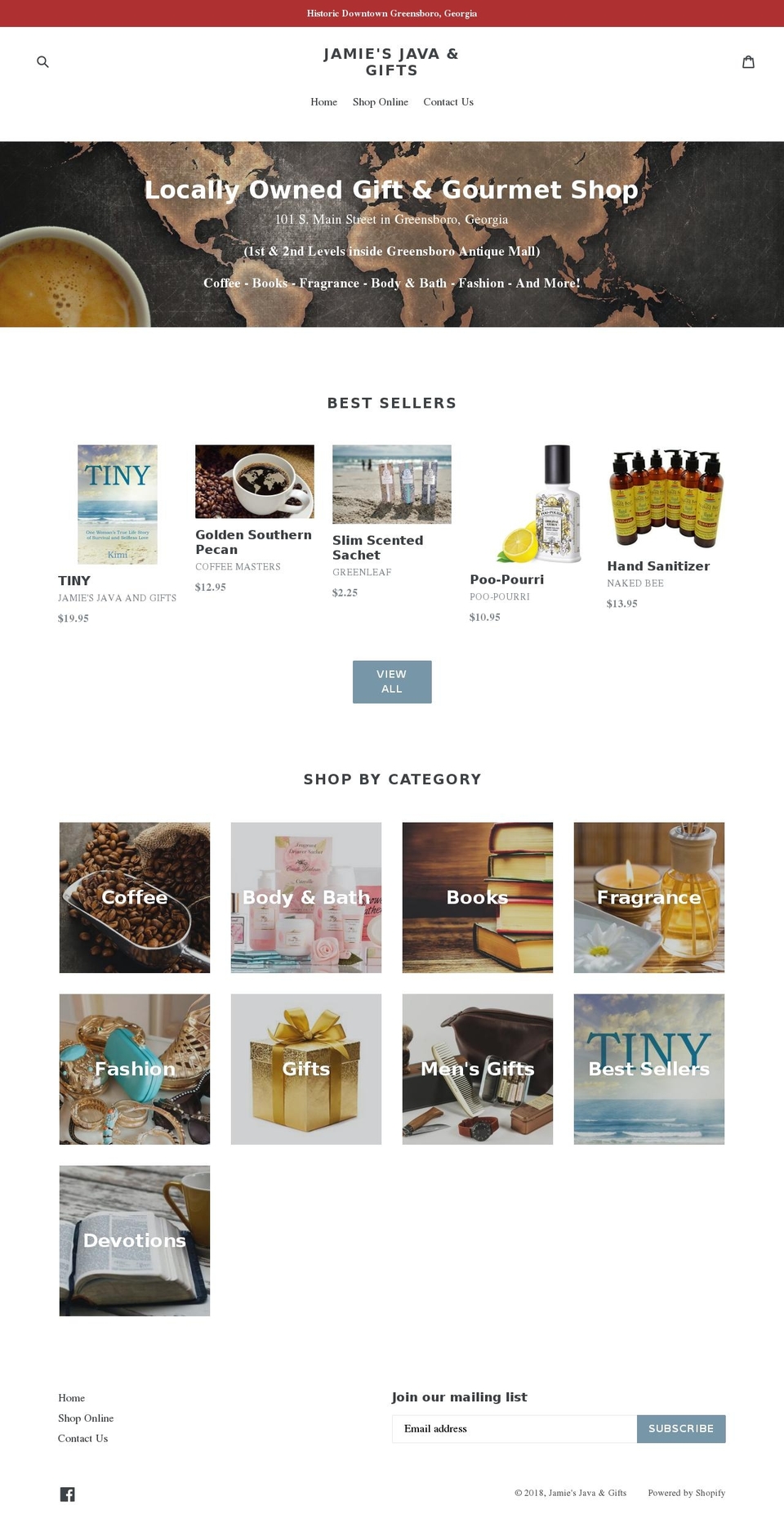 jamiesjavaandgifts.com — Shopify storefront screenshot