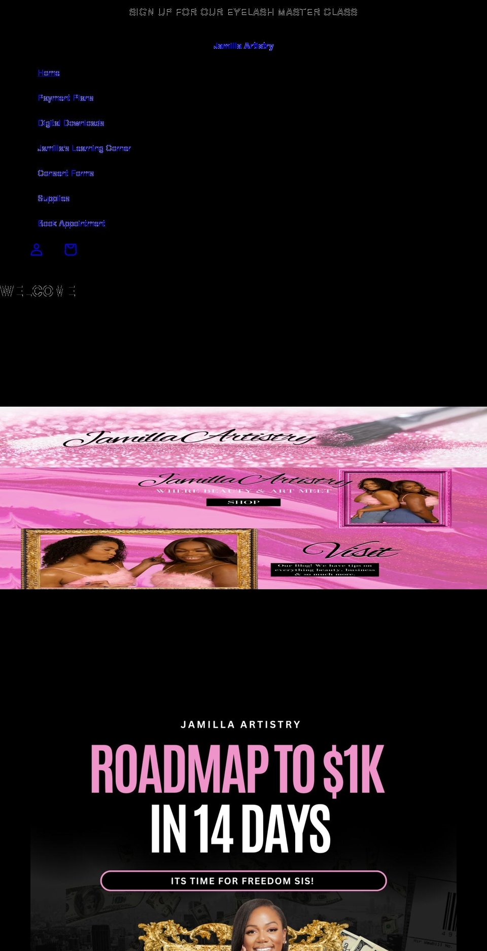 jamillaartistry.com shopify website screenshot