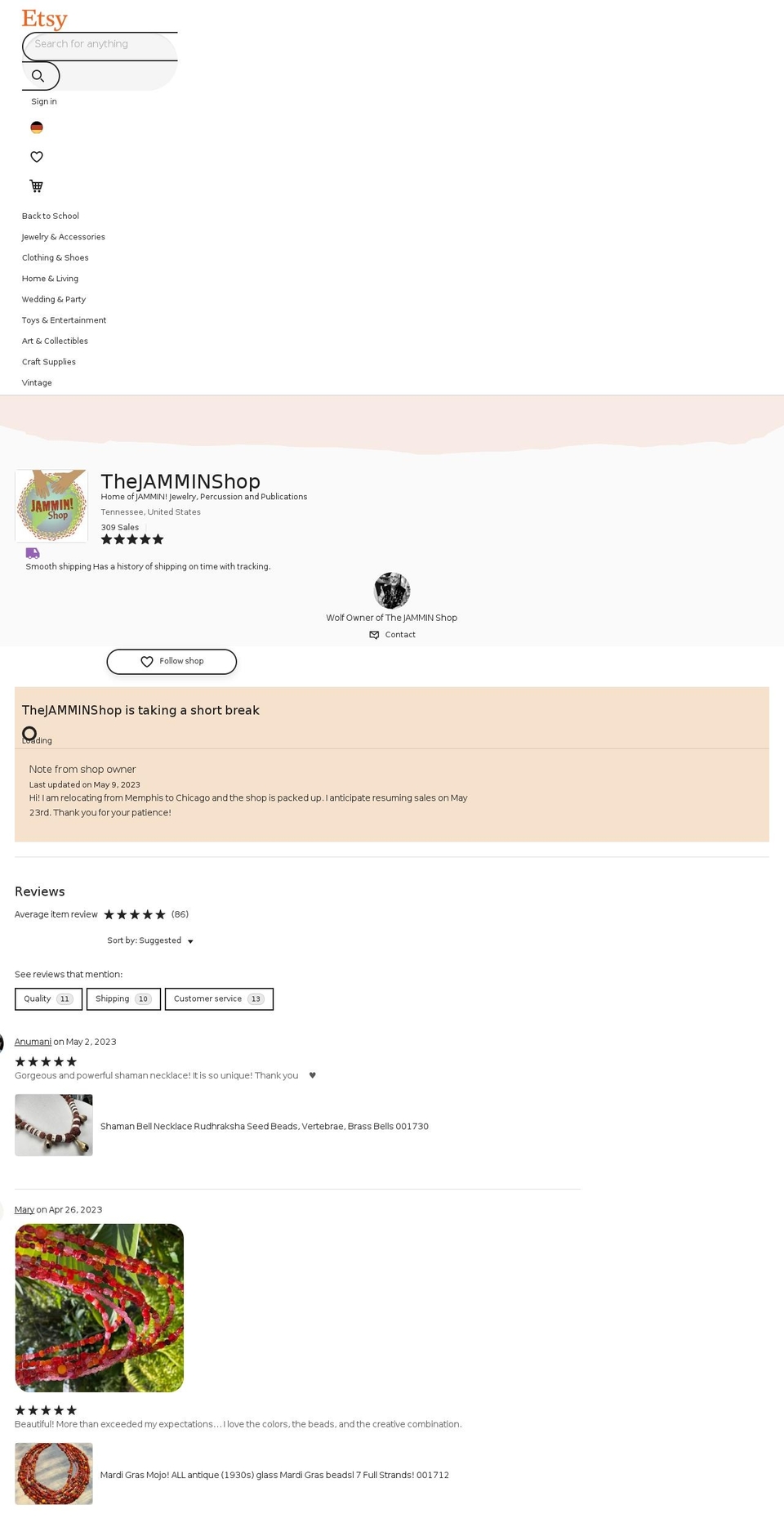 jamminshop.com shopify website screenshot