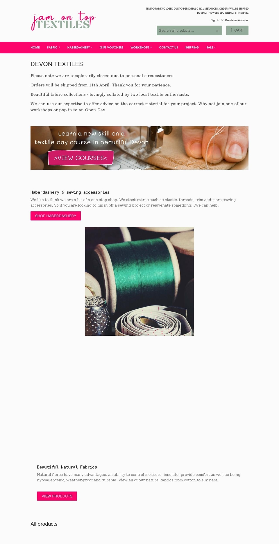 jamontoptextiles.co.uk shopify website screenshot