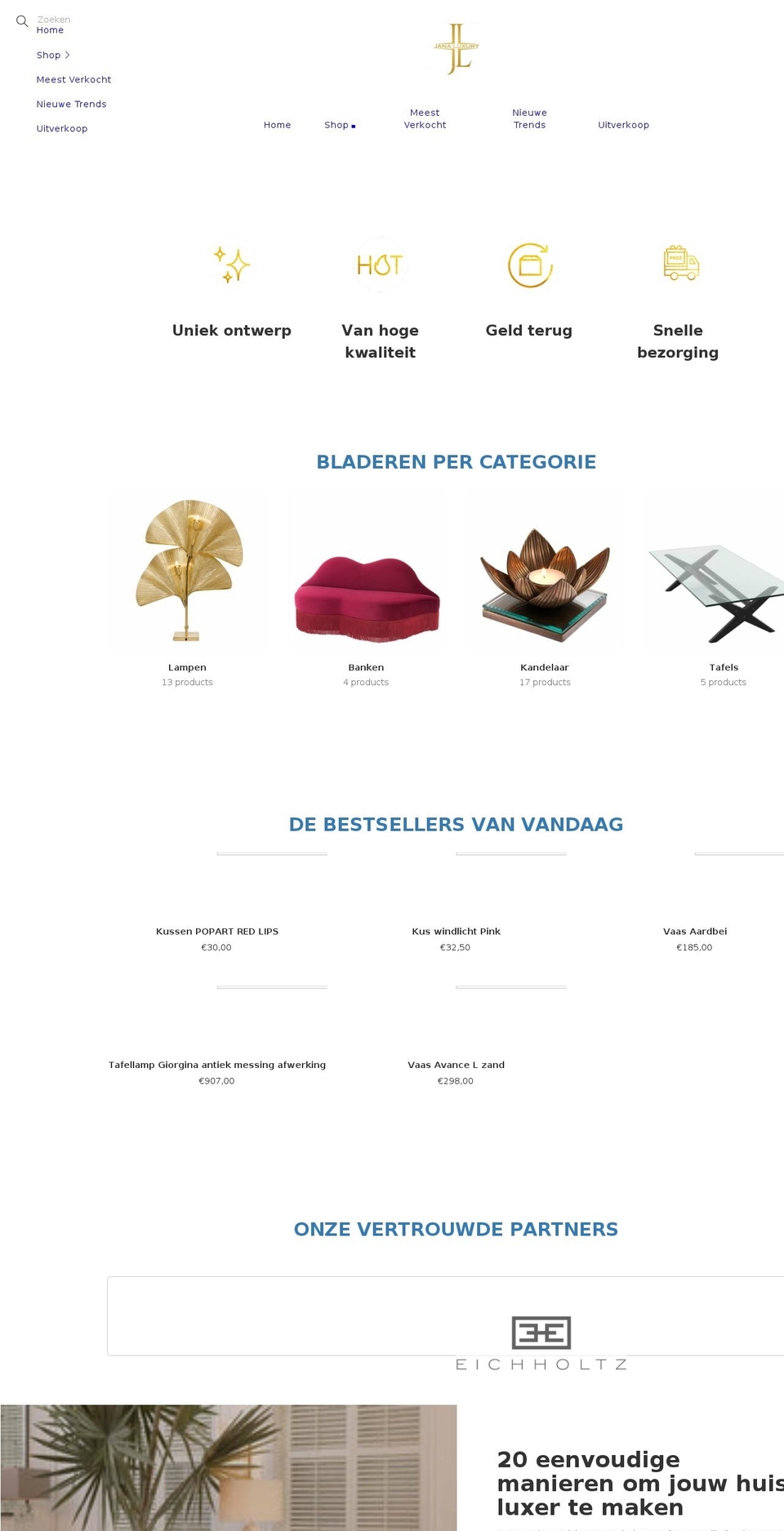 janaluxury.nl shopify website screenshot