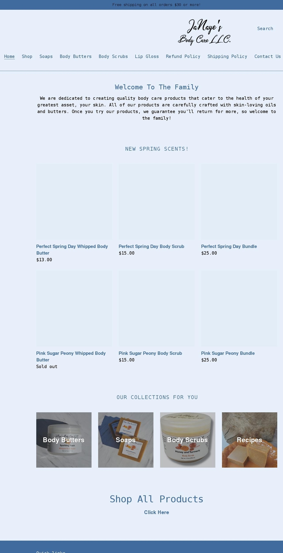 janayesbodycare.com shopify website screenshot