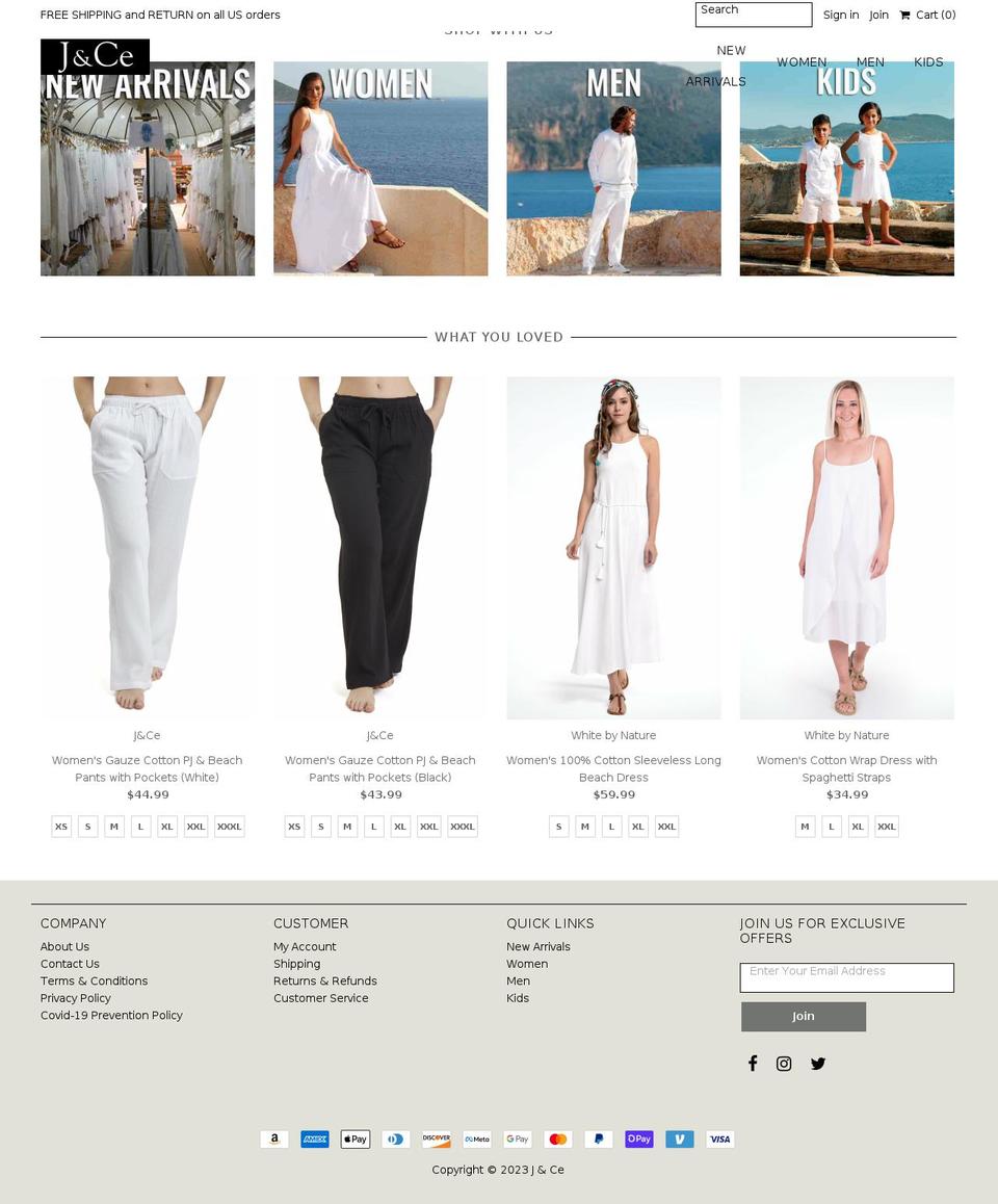 jandce.com shopify website screenshot