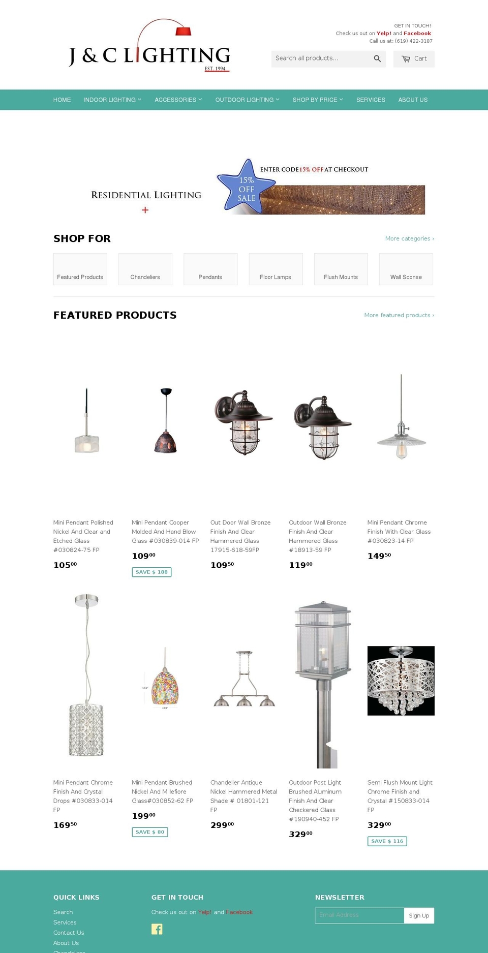 jandclighting.com shopify website screenshot