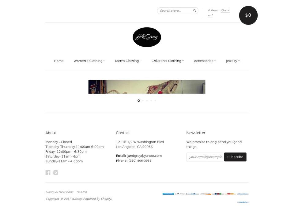 jandgrey.com shopify website screenshot